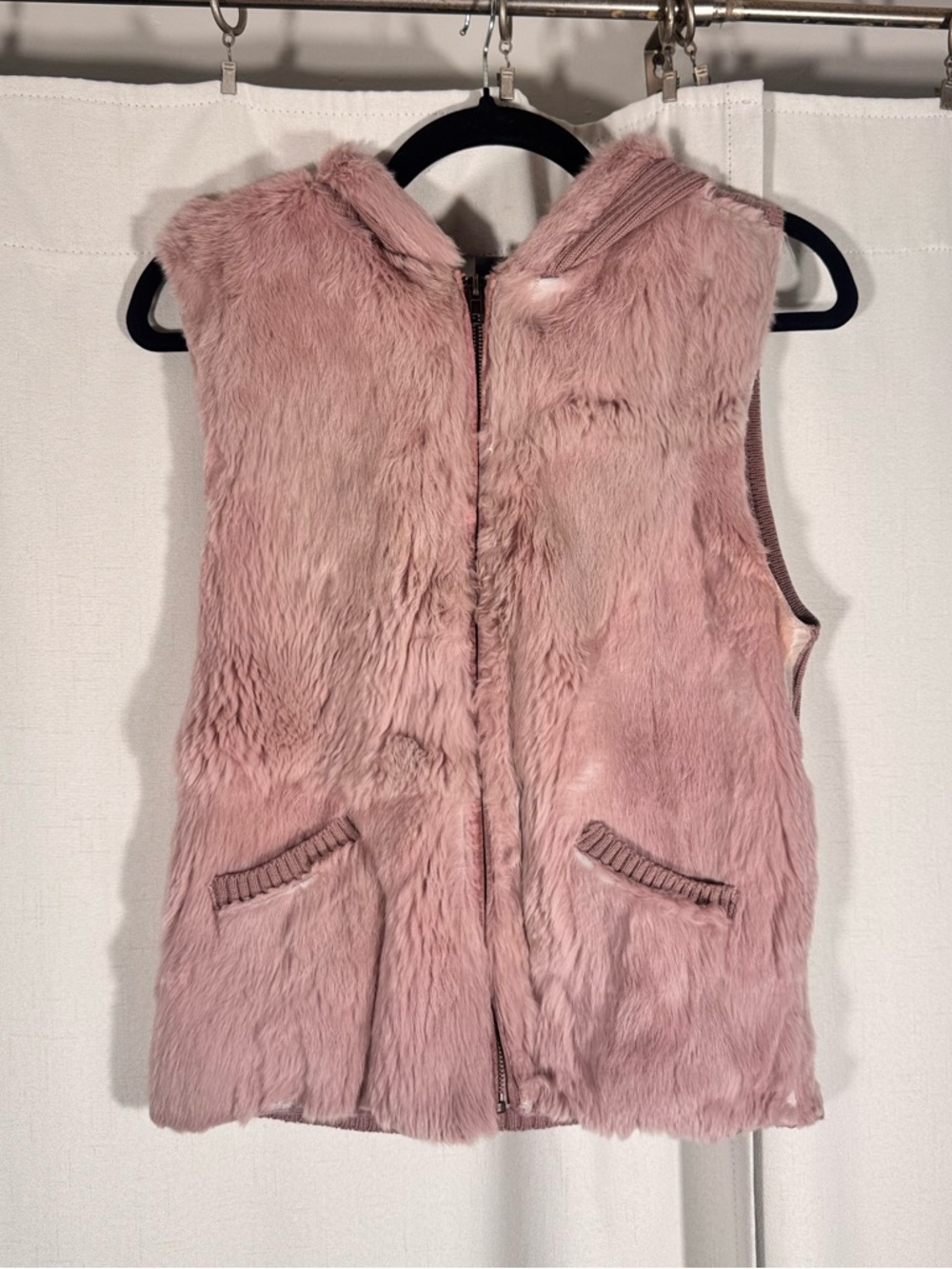 Shine New York Y2K Pink Rabbit Fur Hooded Knit Vest